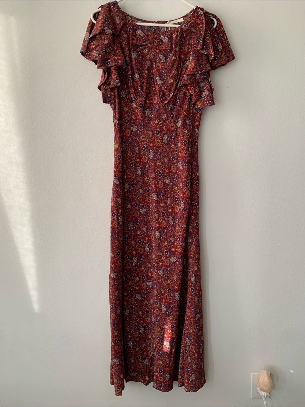 NWT Doen Beatriz Silk Ruffle Short Sleeve Maxi Dress Rouge Adaline Medallion - Picture 8 of 15